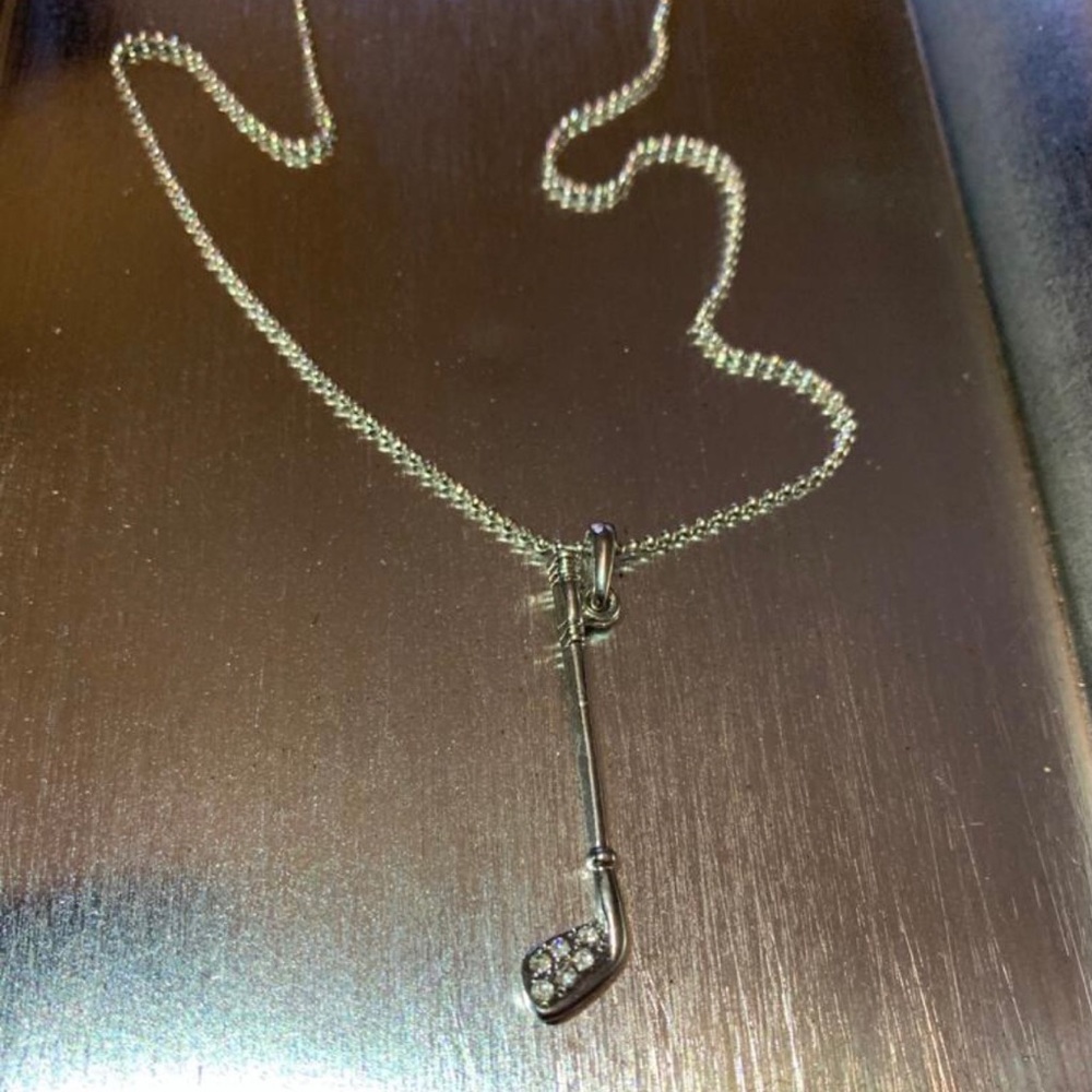 Silver golf club necklace